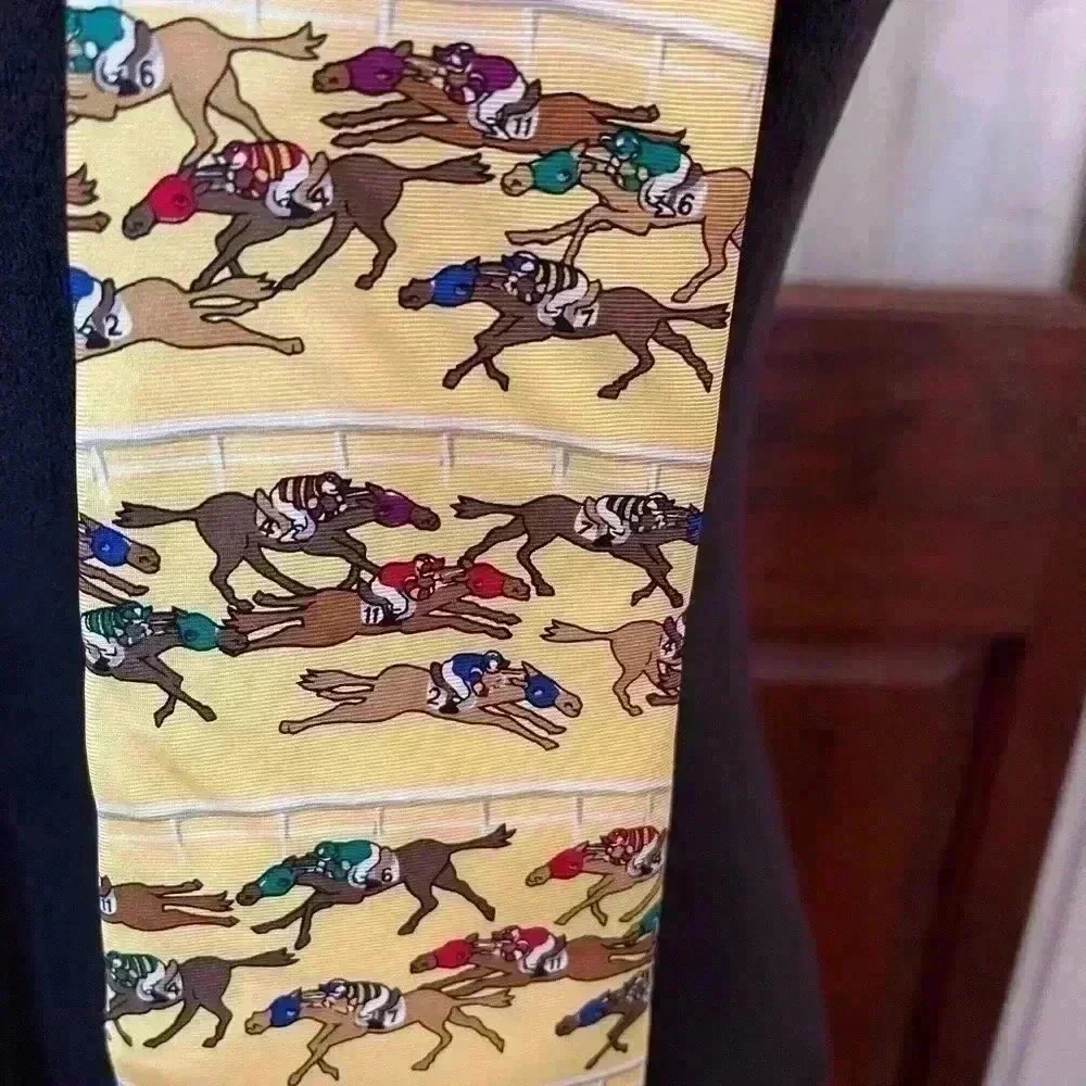Alynn Neckwear- yellow Race Horse Yellow,Red,Gray,Blue,Brown and Tan